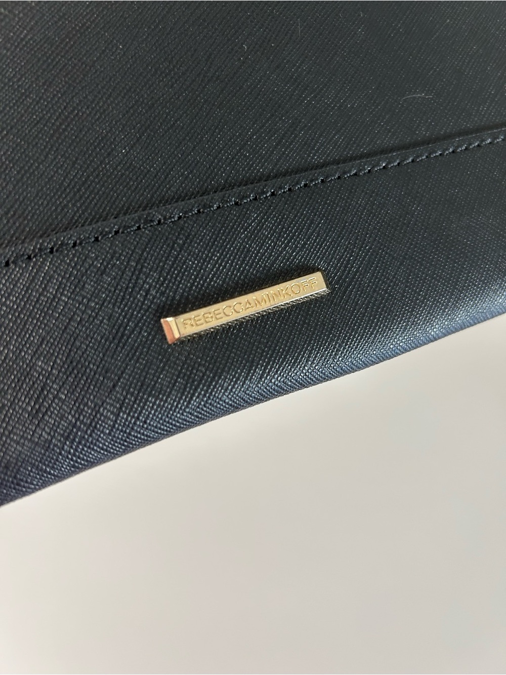 REBECCA MINKOFF Black Envelope Clutch with Gold‎ Trim Evening Bag - Picture 4 of 7